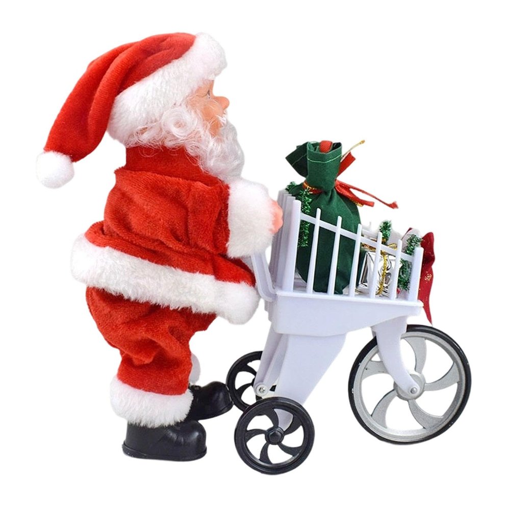 Musical Santa with Shopping Cart Toy, 21cm Desktop Ornament, Interactive Christmas Decoration for Children Play, Lightweight PP Fabric