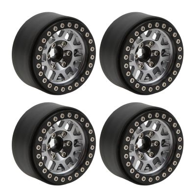 4pcs 1.9in Aluminum Alloy Beadlock Wheel Rims, Metal Beadlock Wheels for RC Crawler, 1.9 Inches Wheel Rims with Hex Adapter for Axial SCX10 90046 D90 (Ti Color)