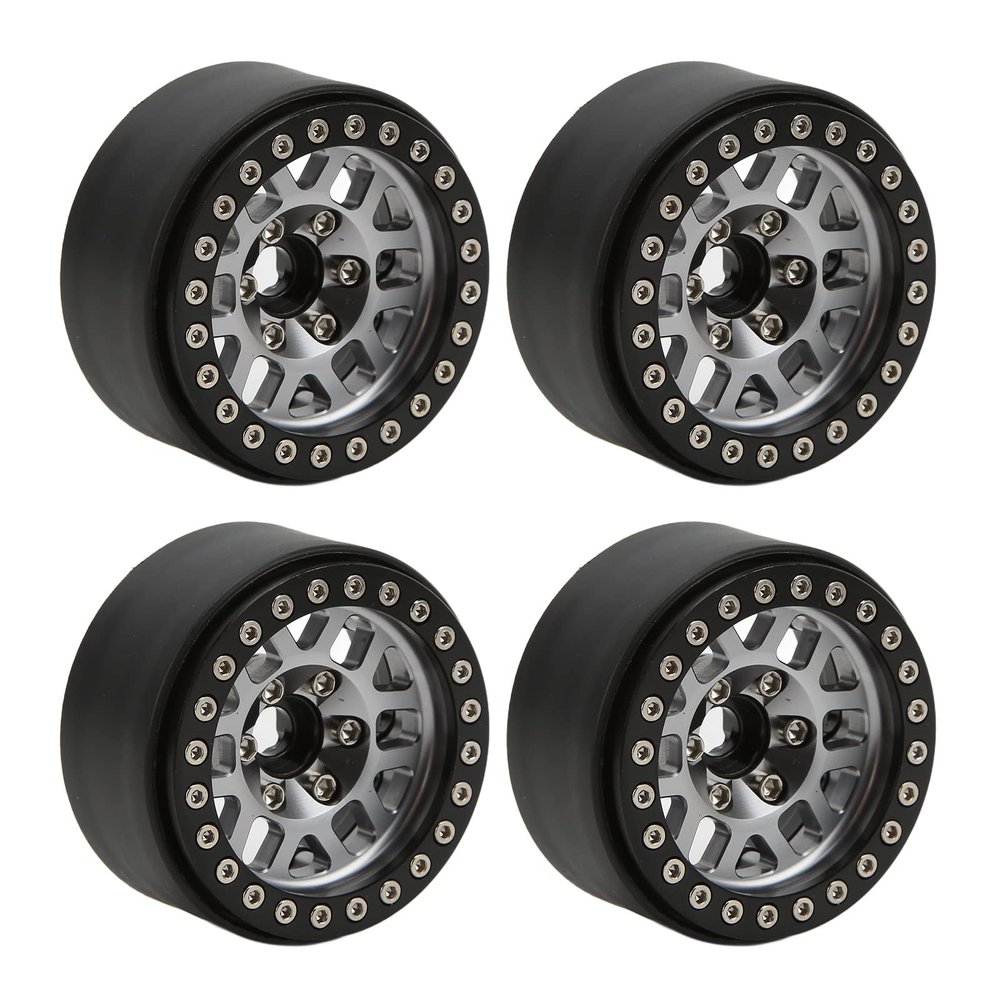4pcs 1.9in Aluminum Alloy Beadlock Wheel Rims, Metal Beadlock Wheels for RC Crawler, 1.9 Inches Wheel Rims with Hex Adapter for Axial SCX10 90046 D90 (Ti Color)