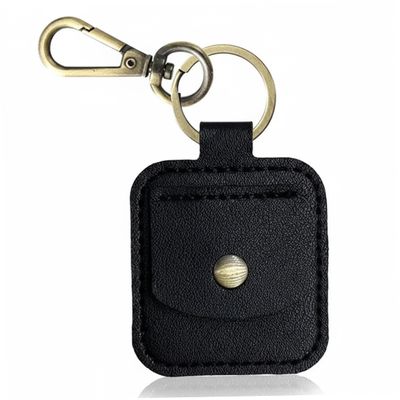 Leather Coin Holder Keychain Quarter with Metal Buckle Portable Coin Pouch Keychain, Black (2.17x1.77 Inch)
