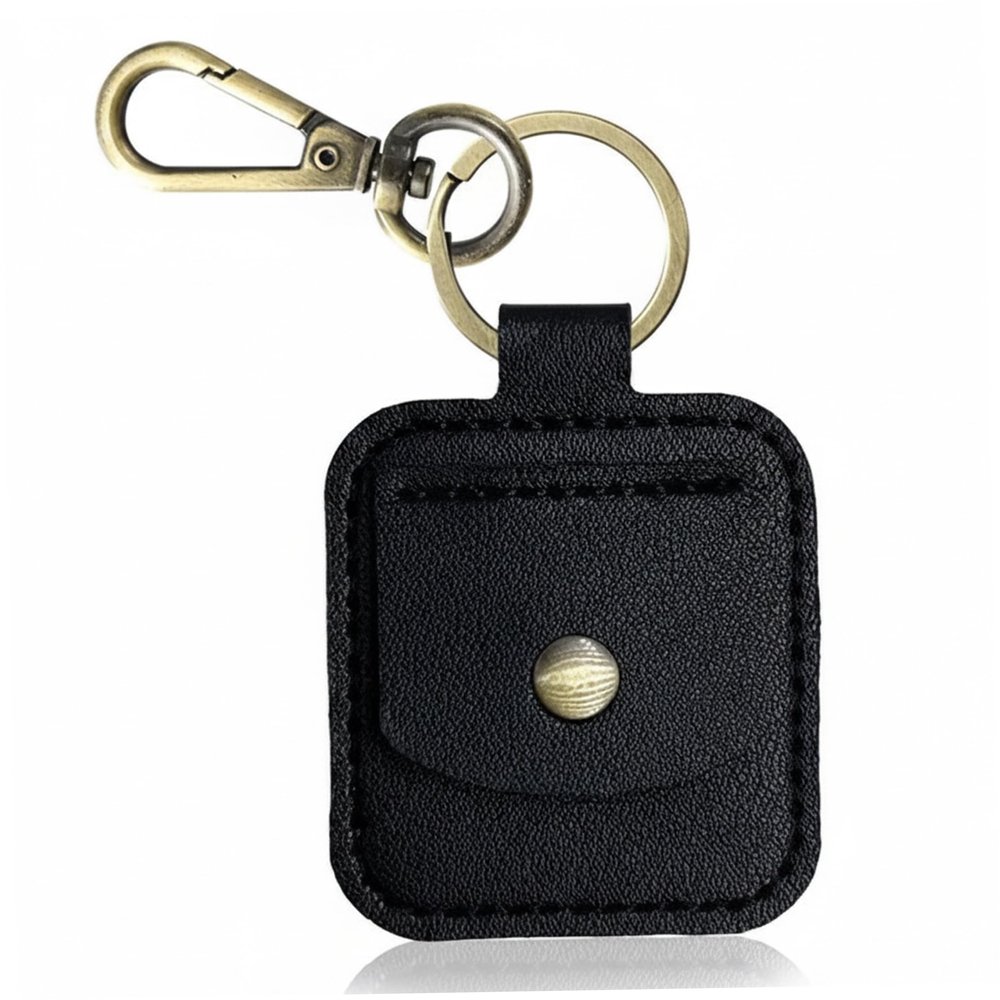 Leather Coin Holder Keychain Quarter with Metal Buckle Portable Coin Pouch Keychain, Black (2.17x1.77 Inch)