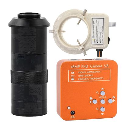 48MP 1080P 60FPS HDMI USB Industrial Electronic Digital Microscope Camera for Phone Repair & 100X C-Mount Lens Whit 56-LED Adjustable Ring Light