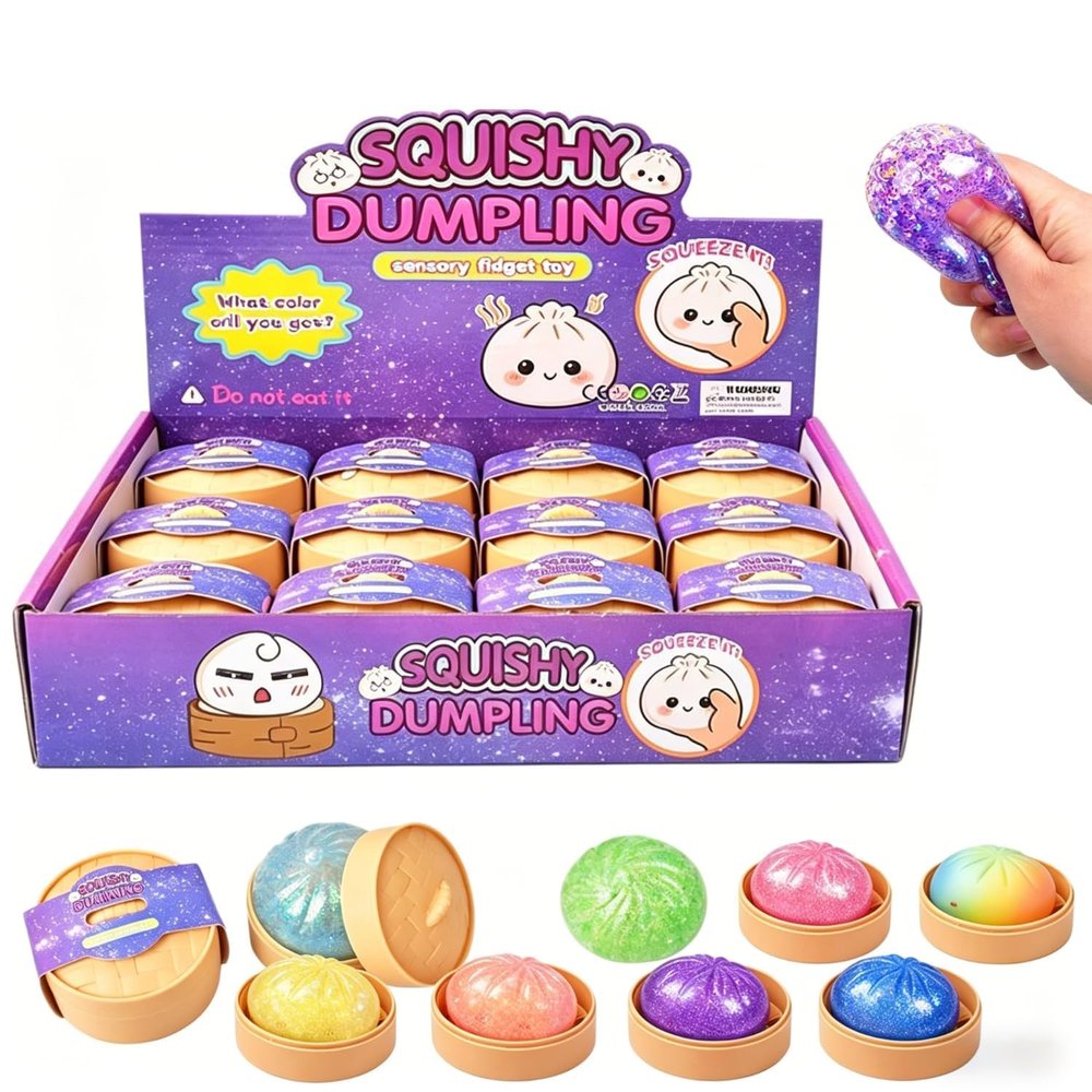 12PCS Glitter Dumpling Squishy, Mini Real Bun Dumplings Stress Relief Set Pack Box, Crazy Fun Balls Toys Fidget Cute Sensory for Anxiety Relief Toy Hand Relax, Birthday Gifts (Classic)