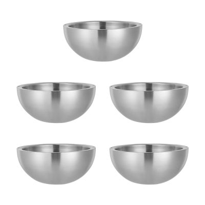 5 Pack 304 Stainless Steel Insulated Salad Bowl Set with Water Injection Holes 33.8 Oz 6.69 Inch Double Wall for Rice Dip Oatmeal Sauce Baby Food Ice Cream Popcorn for Party Camping Picnic Restaurant