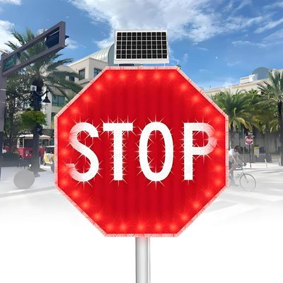 24" Solar Powered Slow Down Signs, Solar Power Stop Flashing Traffic Signs, LED Flashing Slow Safety Light Sign for Driveway, Neighborhoods, Street Illuminated Boards
