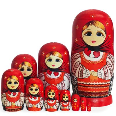 Tngan Russian Nesting Dolls, Hand Painted Wooden Set, 10 Pcs