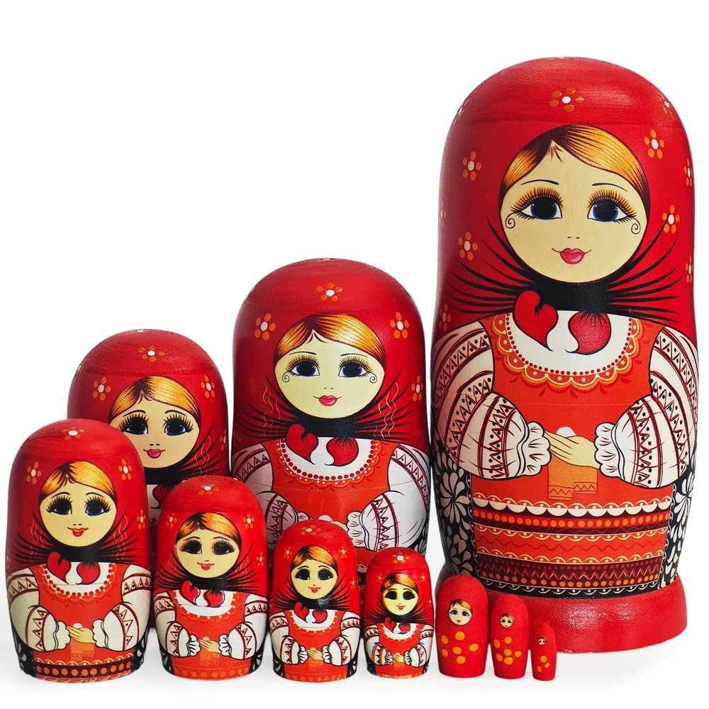 Tngan Russian Nesting Dolls, Hand Painted Wooden Set, 10 Pcs