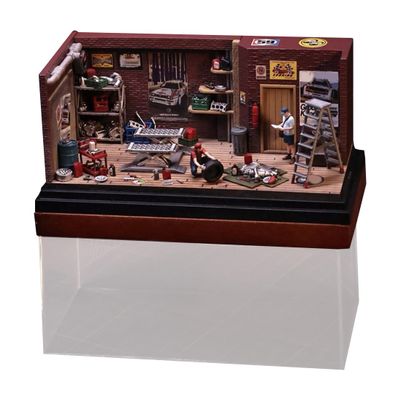 Toyvanta 1/64 Scale Auto Repair Garage Diorama with LED, Miniature Workshop Building Scene, Diecast Car Display Base, Includes 2 Mechanic Figures & 50 Accessories