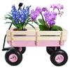 Heavy Duty Wagon, Portable Utility Cart with 10" All-Terrain Inflatable Tires and Adjustable Handle, Metal Frame and Wood Coated Railing, 176lbs Foldable Wagon Cart for Garden Outdoor (Pink) view 1