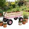 Heavy Duty Wagon, Portable Utility Cart with 10" All-Terrain Inflatable Tires and Adjustable Handle, Metal Frame and Wood Coated Railing, 176lbs Foldable Wagon Cart for Garden Outdoor (Pink) view 2