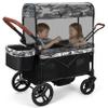 ELEMARA All-Terrain Stroller Wagon for 2 Kids, Foldable Kids Wagon Stroller Includes Removable Canopy,Mosquito net, Adjustable PushPull Handle,Snack Tray & Cup Holders, Storage Basket, Black+White view 1