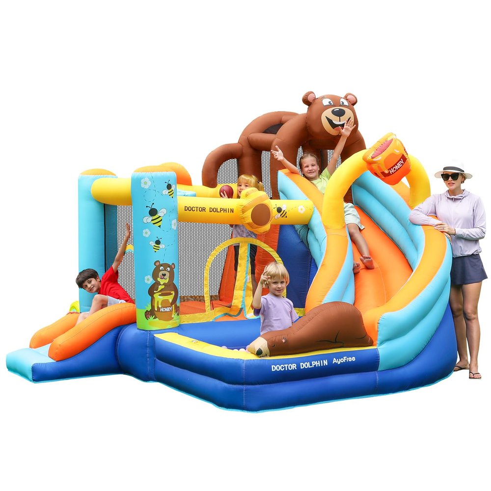 Doctor Dolphin Inflatable Bounce House for Kids Fun, Double Slide Jumping Inflatable Bouncer Blow Up Toddler Bouncy House for Kids 2-12 with Blower Use for Indoor&Outdoor