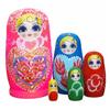 Xdyyjrasa Heart Pattern Set of 5 Russian Matryoshka Dolls, 4.33" Wooden Nesting Russian Dolls for Kids Souvenirs, Pinks Heart view 1