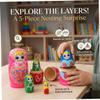 Xdyyjrasa Heart Pattern Set of 5 Russian Matryoshka Dolls, 4.33" Wooden Nesting Russian Dolls for Kids Souvenirs, Pinks Heart view 2