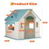 MERXENG Kids Playhouse Cottage, 4-in-1 Toddlers Outdoor Playhouse for Imaginative Play, with Magnetic Dartboard, Basketball Hoop, Ring Toss, Soccer Goal, Green&White view 3