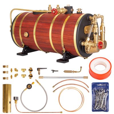 Steam Boiler Model Kit, WS100XL 1000mL Horizontal Copper Double Combustion Tube Steam Boiler with Dual Safety Valve for Single/Double/Triple-Cylinder Steam Engines & 1.0-1.5m Model Ships