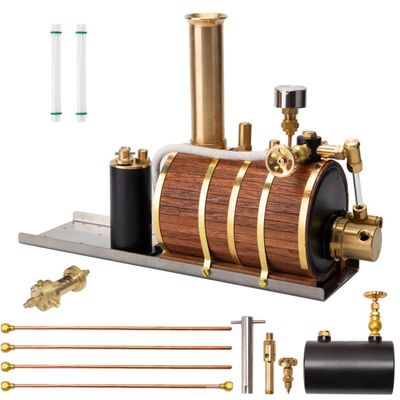Steam Boiler Model Kit, 200ml Brass Butane Gas Fired Steam Boiler with Pressure Gauge, Water Level Gauge & Automatic Regulator for Single/Double/Triple-Cylinder Steam Engines & Model Ships
