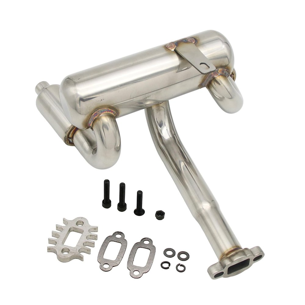 23CC-36CC Engine Dual Row Silent Exhaust Pipe for 1/5 HPI Rofun BAHA Km Rovan Baja 5B Rc Car Parts (Silver)