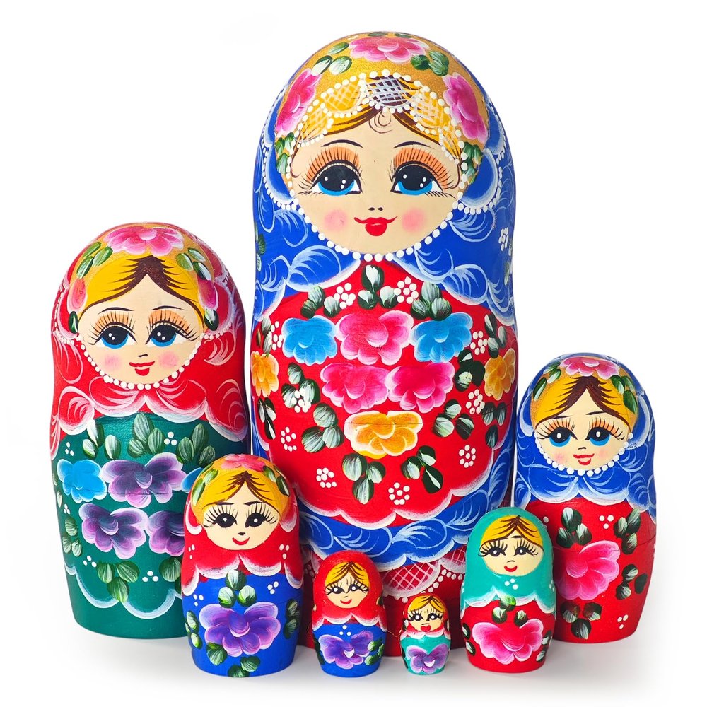 Tngan Russian Nesting Dolls, Flower Painted Natural Wooden Set, 7 Pcs