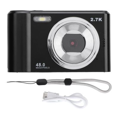 48MP Digital Camera with 2.7K Video, 2.4 Inch IPS Screen, 8X Digital Zoom Autofocus Portable Camera for Kids and Students, Built - in Fill Light, Supports 128GB SD Card (Black)