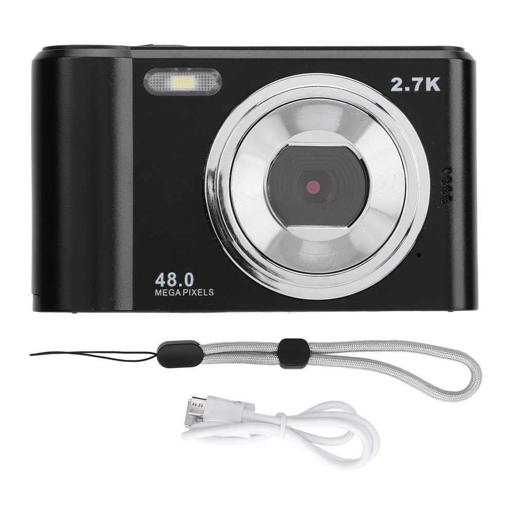 48MP Digital Camera with 2.7K Video, 2.4 Inch IPS Screen, 8X Digital Zoom Autofocus Portable Camera for Kids and Students, Built - in Fill Light, Supports 128GB SD Card (Black)