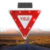 24" Solar LED Flashing Yield Sign - Red Aluminum Inverted Triangle Road Sign for Crosswalks & Driveways - Traffic Safety Blinking Light (1 Pc) view 1
