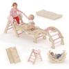 Kids Foldable Triangle Set with Cushion, 7 in 1 Wooden Toddler Climbing Toys Indoor, Kids Jungle Gym Play Structure with Reversible Slide Ramp & Rocking Arch, Baby Climber for Toddlers Toys-Cat, Pink view 1