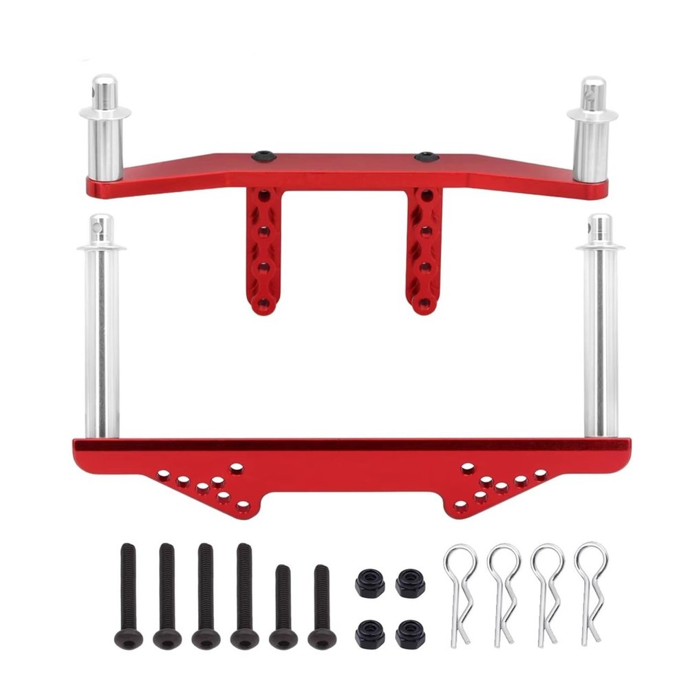 RC Car Replacement for Traxxas for Slash 2WD for Rustler for Stampede for VXL 1/10 Metal Front and Rear Body Mounts with Struts RC Car Upgrade Parts(Red)