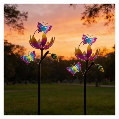 Butterfly Outdoor Windmill, 117cm/46inch Kinetic Wind Spinners Outdoor 360 Metal Windmills, Butterfly Garden Wind Spinners for Yard, Garden, Lawn Decor,B2Packs