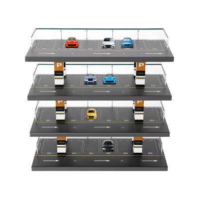 1:64 Parking Garage for Toy Cars, 4-Tier Model Car Display Case with Parking Lot Scene for Toy Cars Clear Collector Showcase with Realistic Details