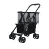 HEVIRGO Folding Shopping Cart Pet Stroller & Grocery Cart with 360 Rotatable Wheels, Visible Mesh, Shockproof Tires, Rear Wheel Dual Brake, Double Layer Collapsible Mobile Carts Black view 1
