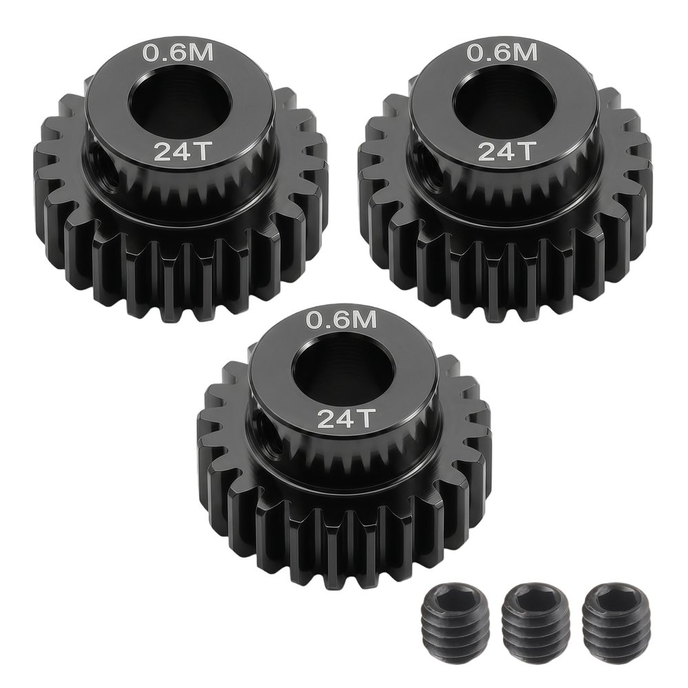 0.6M 24T RC Pinion Gear 5mm Shaft Hardened Steel Motor Gear for 3660 3670 4068 4268 4274 Brushless 775 755 785 Brushed for Tamiya DT02 DT03 for HSP 1/10 for RC Car Truck Buggy Crawler