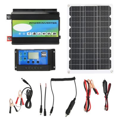 Mavaol Portable Solar Power Kit Inverter with Dual USB 30A 12V 24V Solar Charge Controller 18W 18V Solar Panel (12V to 110V)