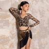 2026 Latin Dance Professional Costume Girls Latin Dance Performance Clothes Kids Long Sleeves Latin Top Fringed Skirt (Leopard 2pcs,150cm) view 2