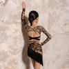 2026 Latin Dance Professional Costume Girls Latin Dance Performance Clothes Kids Long Sleeves Latin Top Fringed Skirt (Leopard 2pcs,150cm) view 3