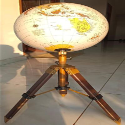 Antique Handicrafts Rotating World Globe with Tripod Stand Elegant Floor Standing Atlas Map, Decorative Home Office, Educational Geography Globe for Adults & Kids, Brown & White