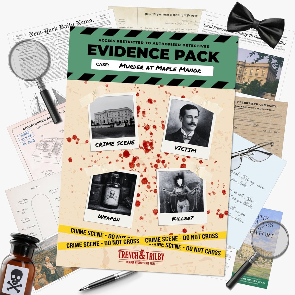 Murder at Maple Manor Murder Mystery Game Cold Case Detective Kit & Crime Investigation Solve Murder at a Luxury Gilded Age Manor Immersive Evidence Pack with Online Clues Game Night & Gift