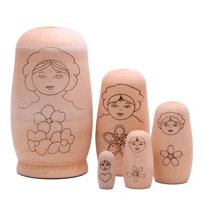 JoyNest DIY Russian Nesting Dolls 5 Pieces Painting Material kit Painting do handicrafts DIY Matryoshka Wood Stacking Nested Set Girl Handmade Toys DIY Wood Colored Set Doll