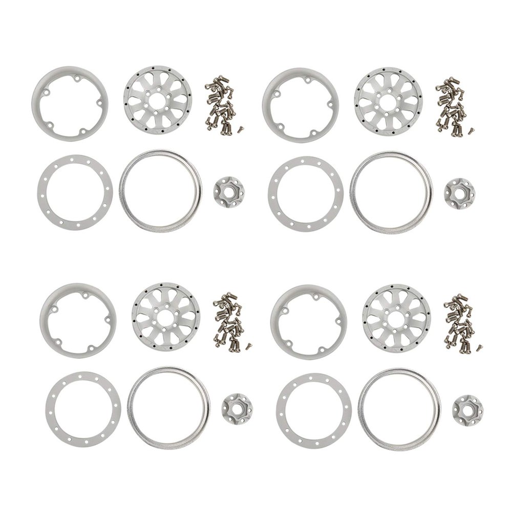 4pcs 1.9inch Aluminum Alloy RC Wheel Hub for 1:10 RC Crawler, Upgraded Solid Hub with Precision Fit for Axial SCX10 SCX10 II 90046 D90 (Silver White Type A)