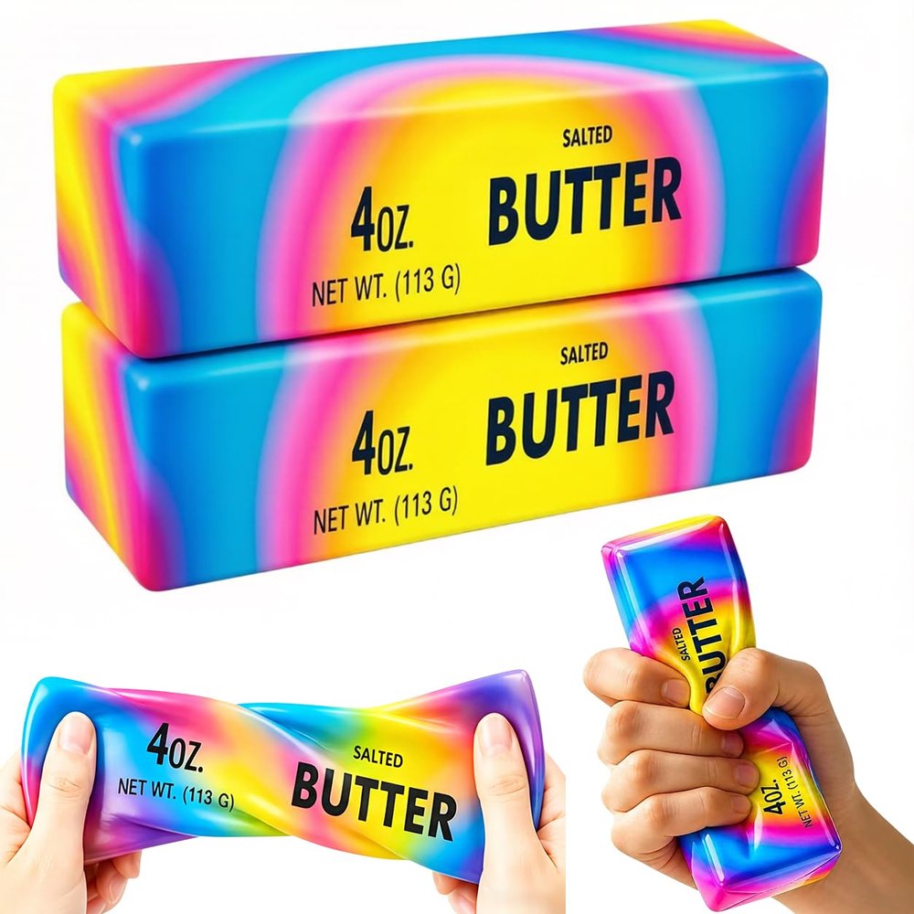 2-Pack Butter Squishy Stress Toy,2026 New Soft Novelty Toy,Realistic Butter Stick Fidget, Slow Rising Soft Squeeze Toy for Adults Stress Relief & Anxiety Relief (2PCS Butter Dazzling Colors)