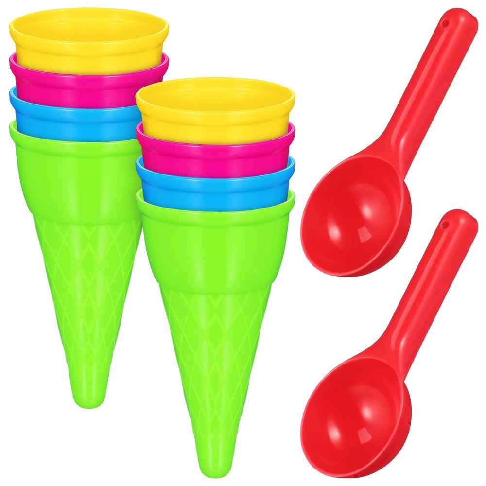Toddmomy 2 Sets Plastic Ice Cream Cone and Scoop Toy Outdoor Beach Sand Molds Play Set for Kids Toddlers