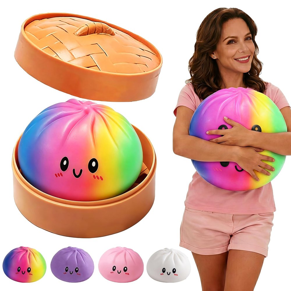 Jumbo Dumpling Squishy for Adults, 4/6/10 Inch Giant Big Dumpling Stress Ball, Soft Squeeze Decompression Dough, Anxiety Relief Fidget, Adult Fidget Tool (Colorful M: 15cm/5.9 Inch)