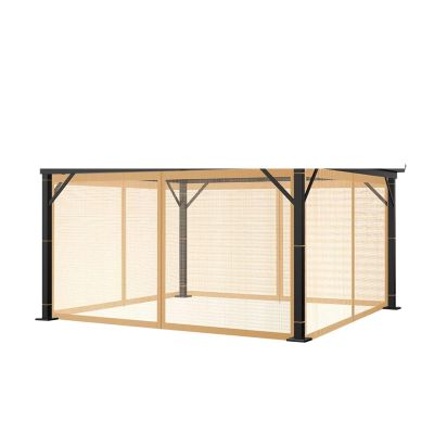 Outdoor Gazebo Netting Universal Replacement Canopy Net Screen 4-Panel Sidewall Curtain with Zippers for Garden Patio(Brown,L300xW300xH230CM)