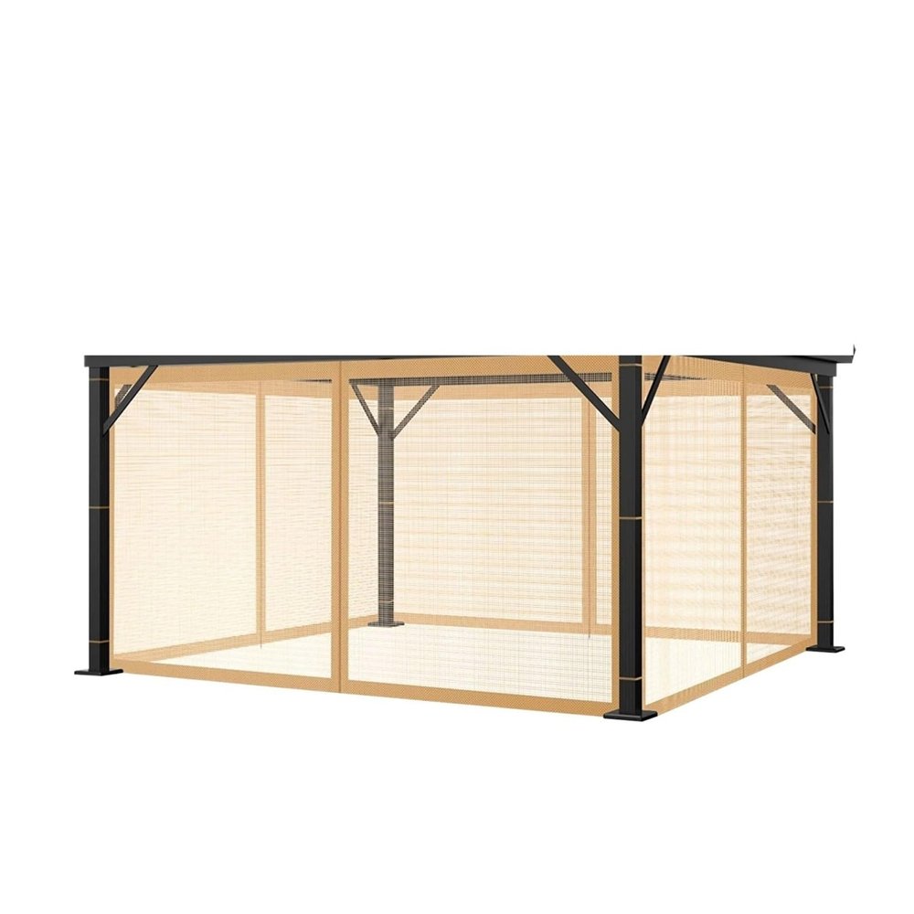 Outdoor Gazebo Netting Universal Replacement Canopy Net Screen 4-Panel Sidewall Curtain with Zippers for Garden Patio(Brown,L300xW300xH230CM)
