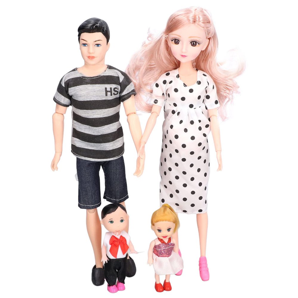 BTSEURY Family Doll Set, Lovely Vivid Dad Pregnant Mom Son Daughter Baby Doll with Movable Joints and Accessories, for Children Role Play Game Home Party