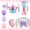 Hotalisona Birthday Happy Birthday Balloon Decorations Purple Pink Butterfly Number 1 Foil Star 1st First 31inch Happy Birthday Balloon Party Decorations view 2