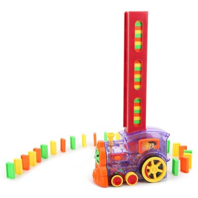 BTSEURY Domino Vehicle Toy, Electric Children Early Learning Building Block Toy with Automatic Domino Spreading, for Kids Age 3+ (car (Transparent Version 60 Pieces)