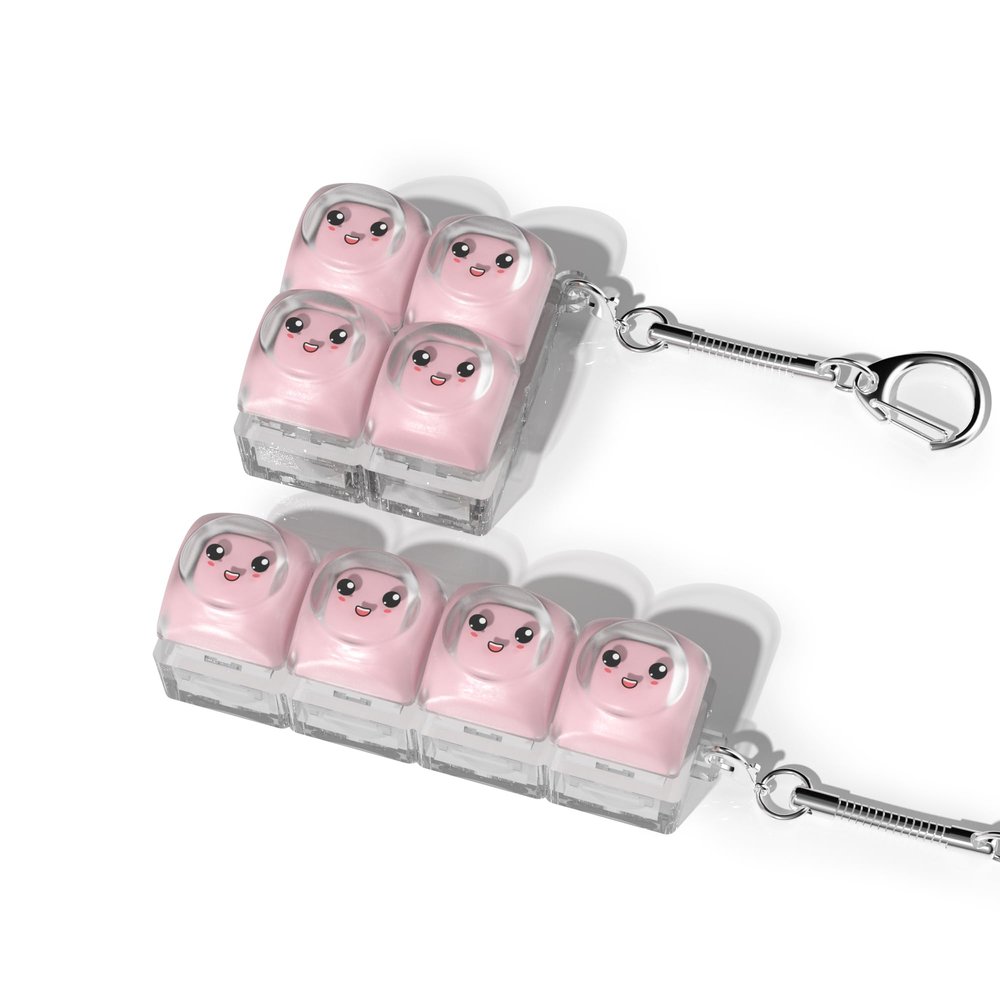 2 Pcs Keyboard Fidget Toy. Stress Relief Clicker Fidget Keyboard, Boost Focus and Calm Anxiety for Library Office HOMTransparent Base+Pink Cap