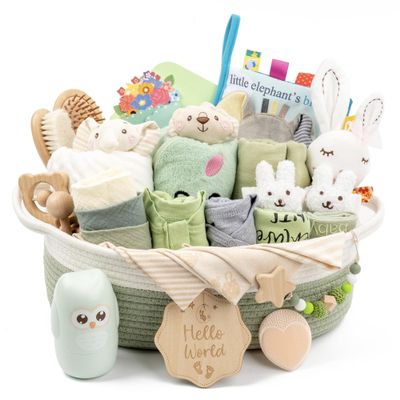 30 Piece Baby Gift Basket Luxury Curated Baby Gift Basket for Newborn