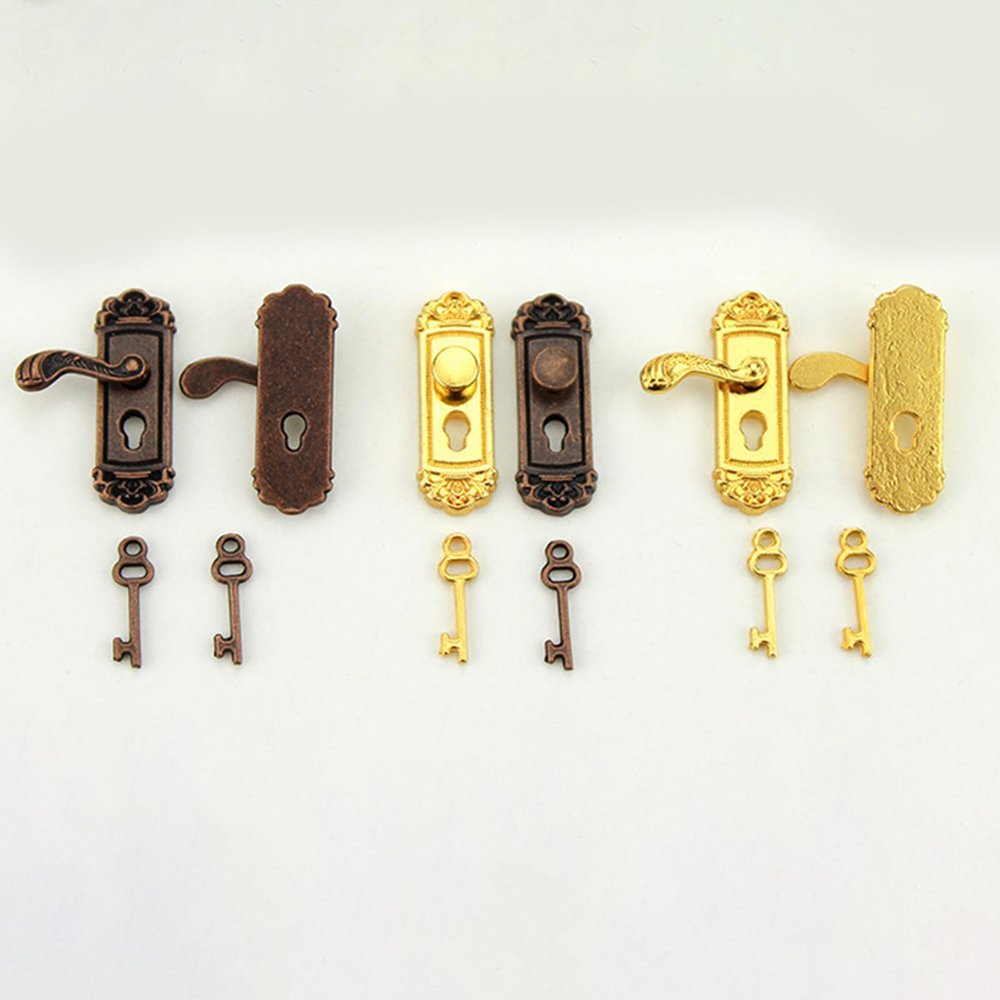 12-Piece Door Lock Handle and Key, Doll House Accessories, Dollhouse Accessories, Miniature Stuff for Entryway, Bedroom, and Cabinet Door Scene